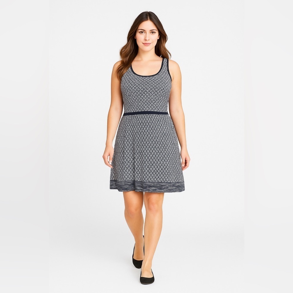 Jessica Simpson Women M Sleeveless Knit / Crochet Twee Dress Navy White Girly